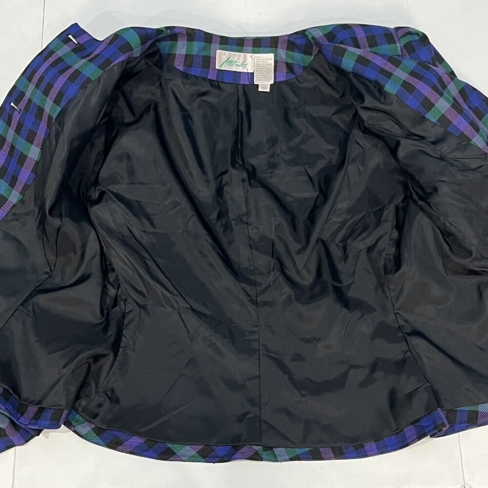 Vintage Fashion Attitudes Bright Plaid Polyester Blend Blazer Women 16 (Large) - Picture 11 of 15